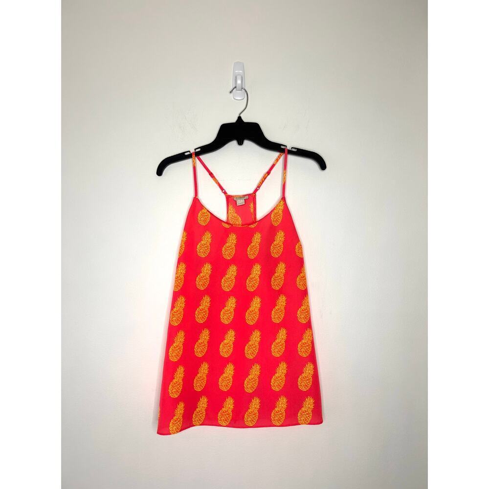 J Crew Pineapple Racerback Tank Top Sz 4 Adj Strap Beach Resort Coastal Preppy